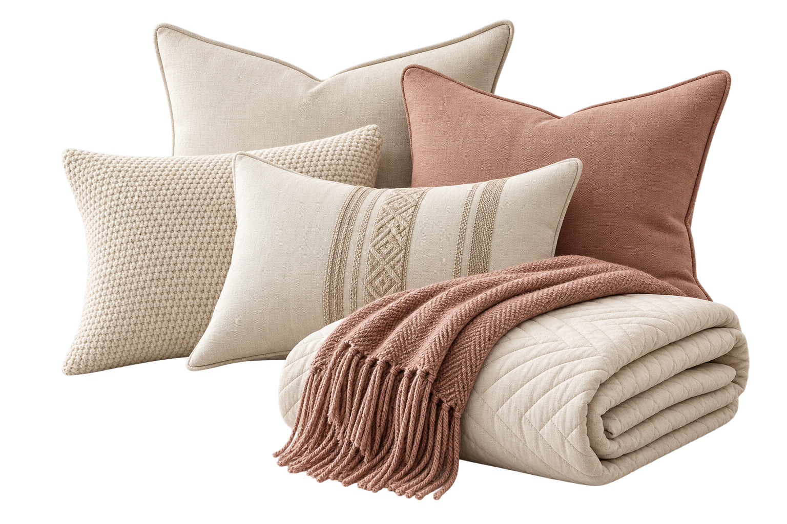 Ilustração de cama e itens de decoração